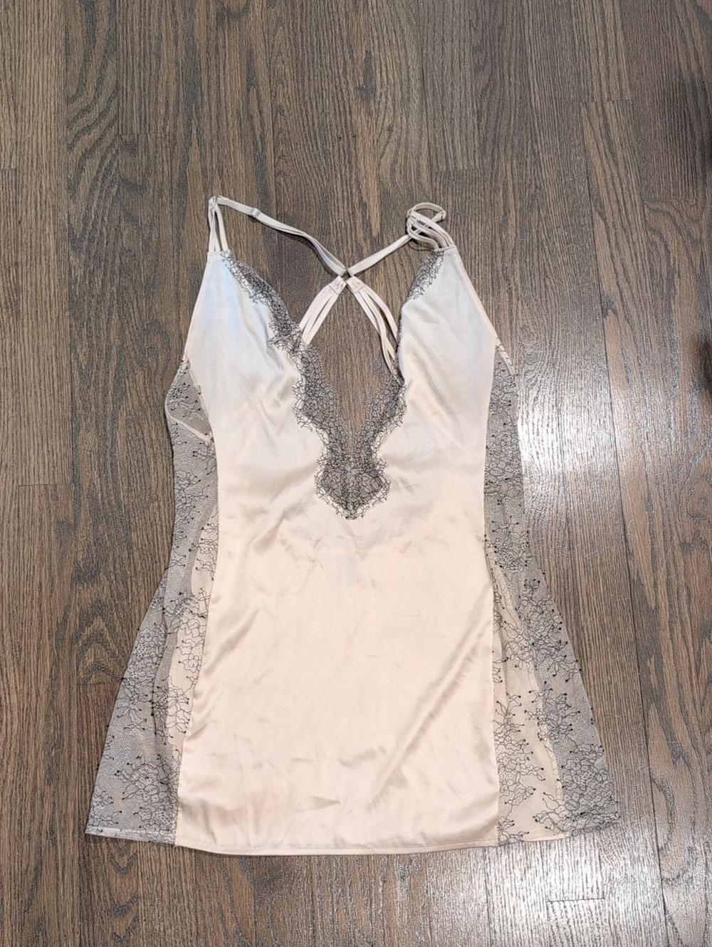 Victoria's Secret Blush Slip Chemise with Gray Lace